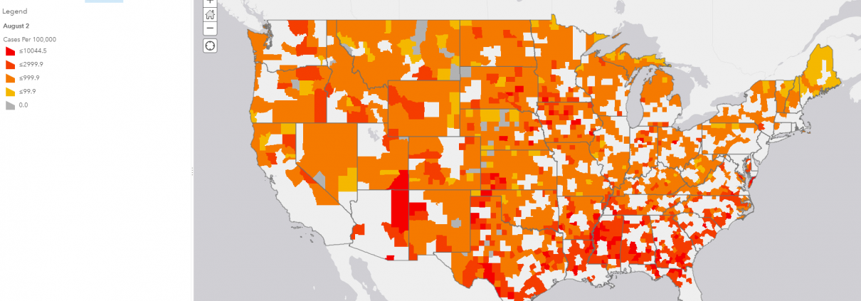 Covid-19 Reported Cases per 100,000 population - August 2, 2020