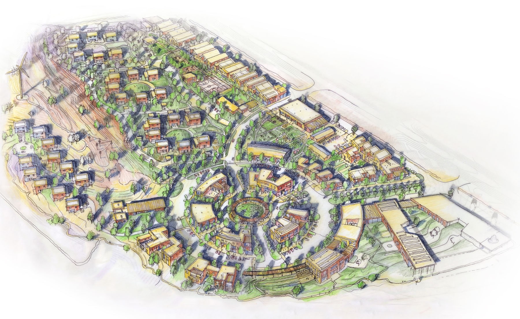 Architectural rendering of Thunder Valley’s Regenerative Community Development Plan, courtesy of Thunder Valley CDC
